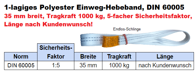 Einweg-Gurt 1000 kg 35 mm Breite