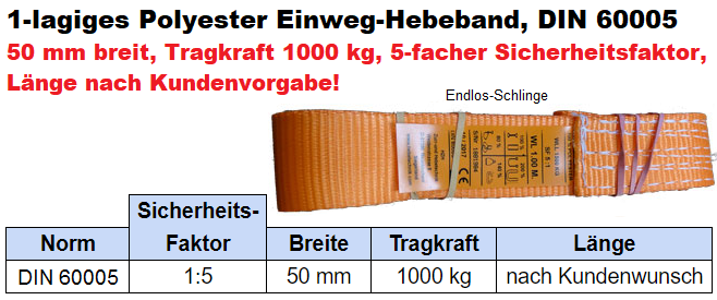 Einweg-Hebeschlinge 50 mm breit Tragkraft 1000 kg