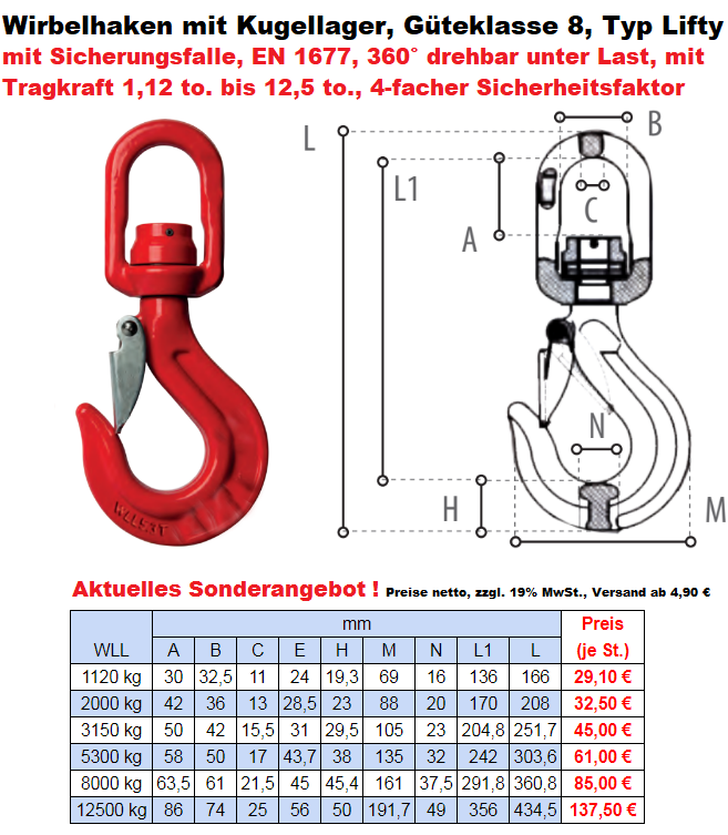 Wirbelhaken mit Kugellager Sonderpreis!