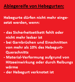Ablegereife von Hebegurten
