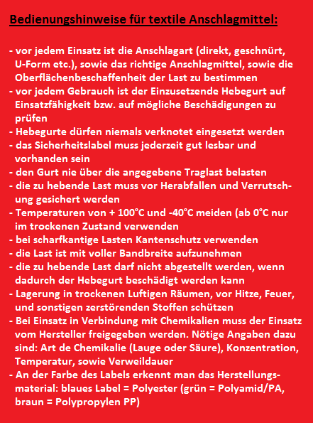 Bedienungsanleitung für Hebegurte