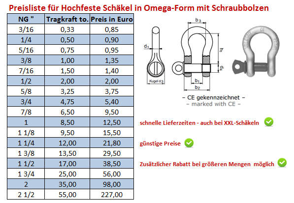 Schäkel, hochfeste Schäkel, DIN 82101 Schäkel, Edelstahl Schäkel